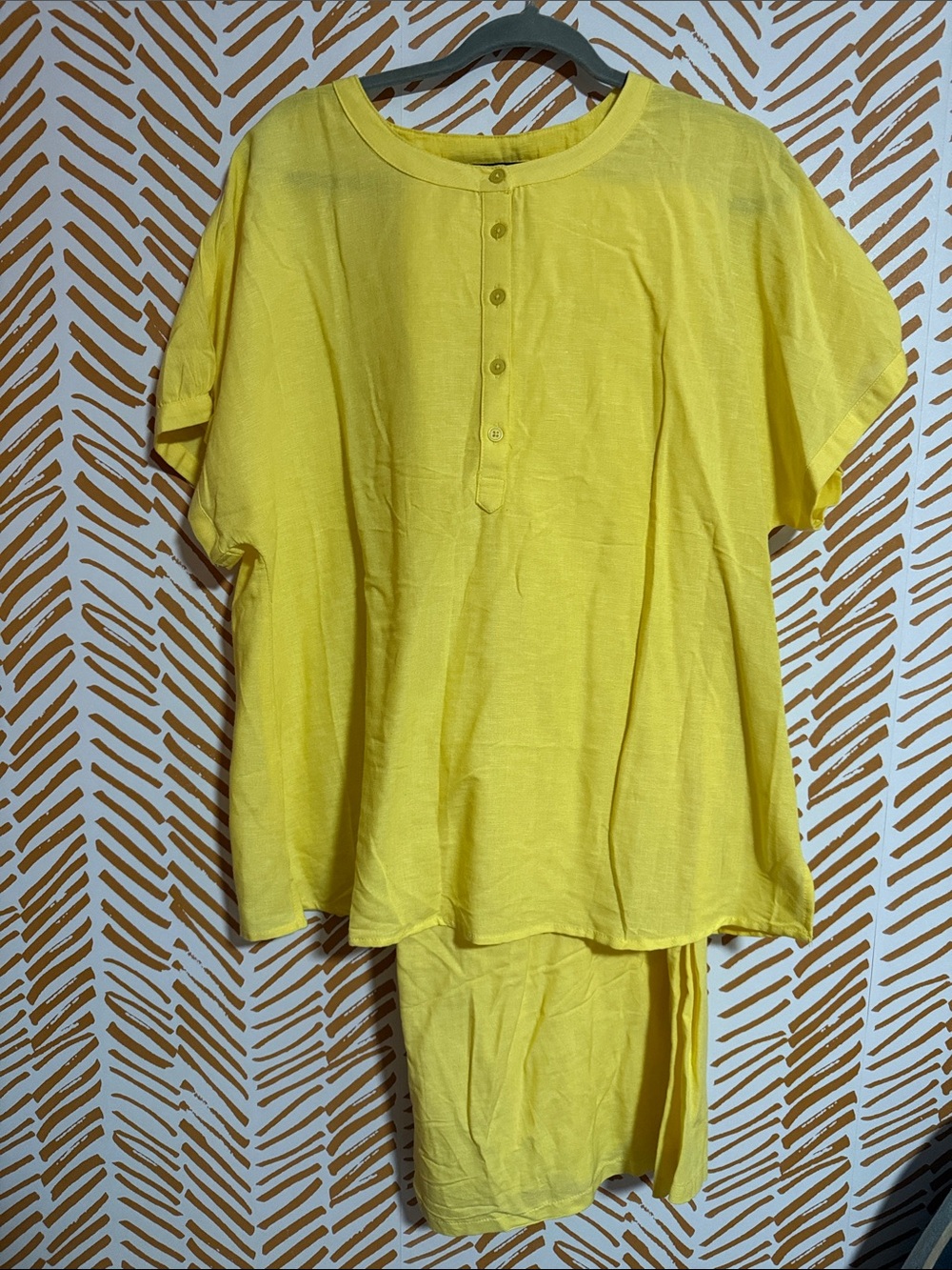 Ashley Stewart Yellow Short Sleeve Henley Top and Pants
